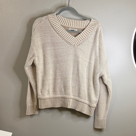 American Eagle Outfitters Sweaters - American Eagle Outfitters Beige V-Neck Sweater oversized ptp 25”